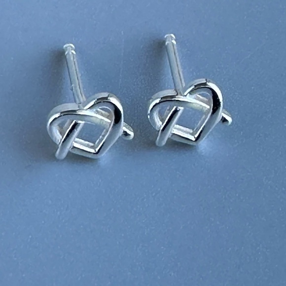 Sterling Silver Pretzel Heart Stud Earrings - Picture 12 of 14